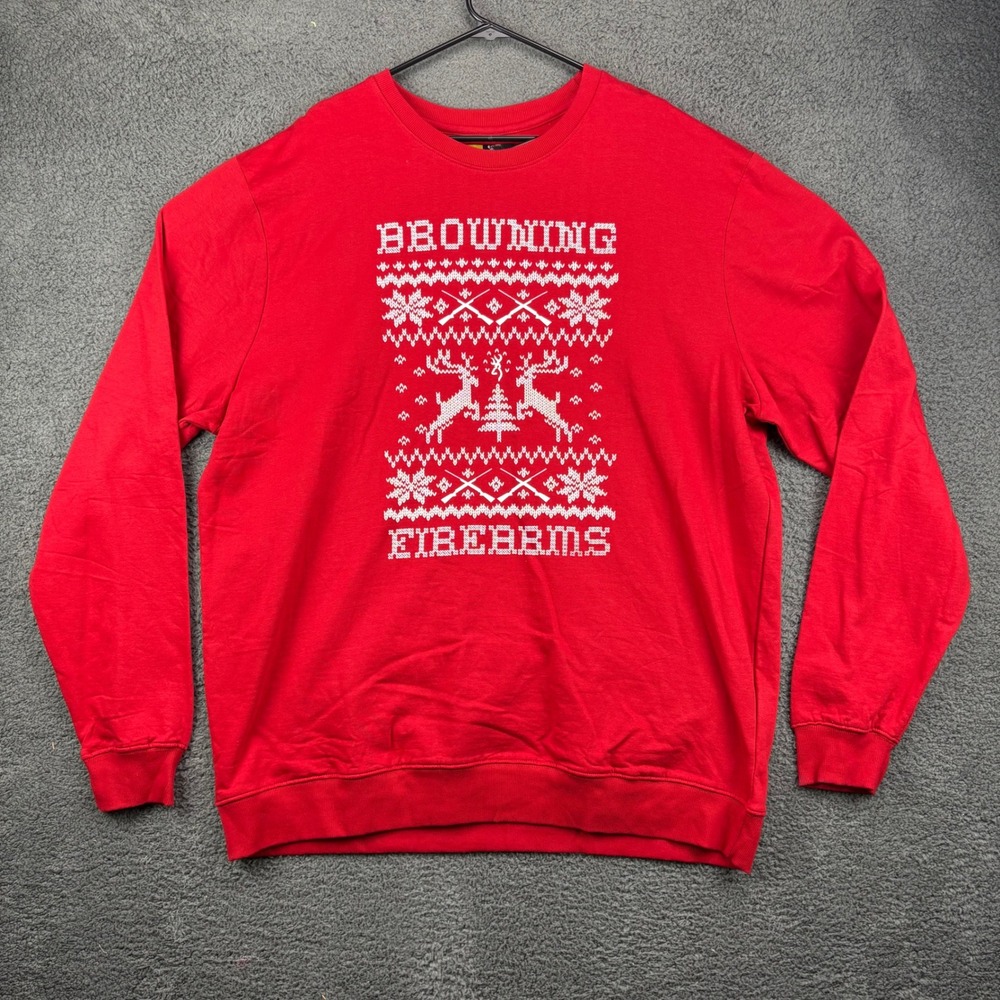 Browning Men's XXXL Red Cotton Christmas Reindeer Snowflake Crewneck Sweatshirt